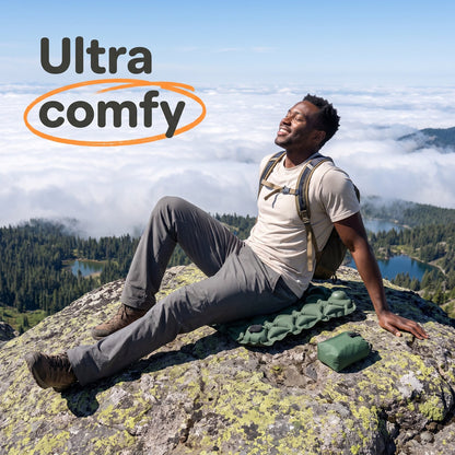 Ultra comfy inflatable seat on a summit above the clouds